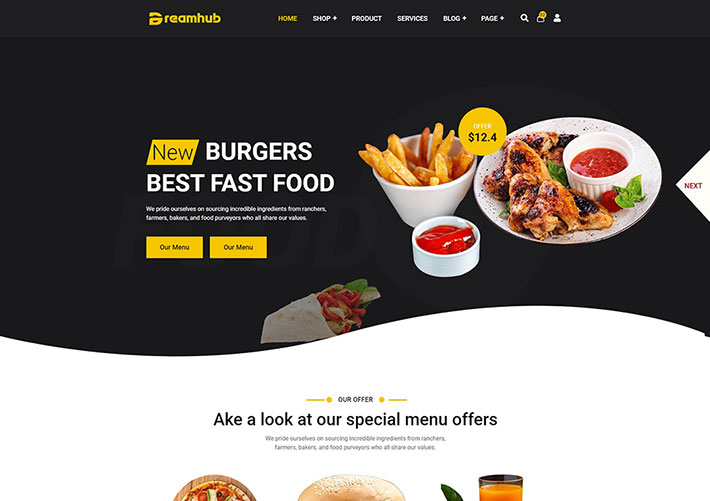 餐饮美食汉堡快餐在线预定服务网站网页模板
