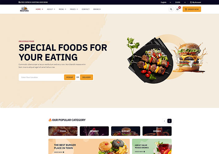 营销型餐饮美食餐厅订餐企业网站网站html5页面源码